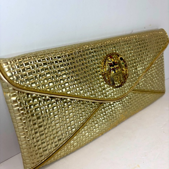 Lilly Pulitzer Gold Metallic Clutch Bag Purse Elephant Detail (24240B) - Picture 1 of 7